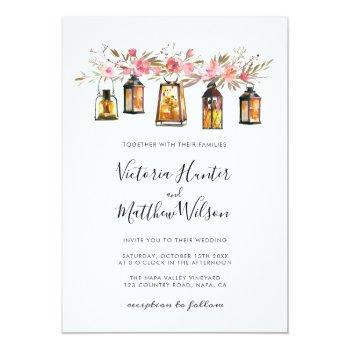 Small Rustic Watercolor Floral Lantern Wedding Front View