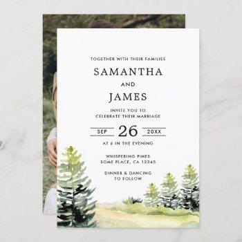 rustic watercolor forest/woodlands photo wedding invitation