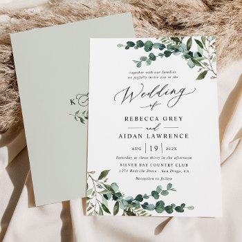rustic watercolor greenery wedding invitation