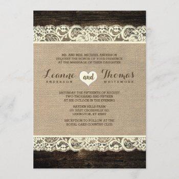 rustic wedding | barn wood lace and burlap invitation