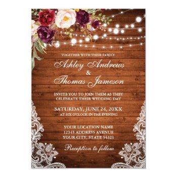 Small Rustic Wedding Wood Lights Lace Floral Invite Front View
