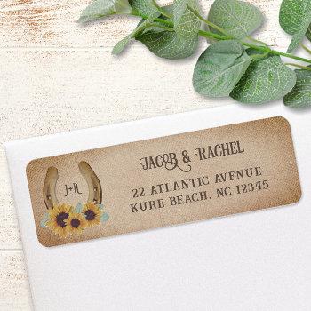 Small Rustic Western Horseshoe Sunflower Wedding Address Label Front View