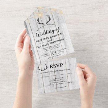 rustic white wood antler string lights wedding  all in one invitation