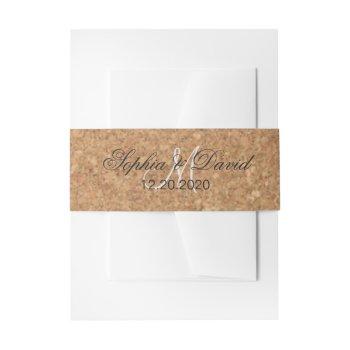 Small Rustic Wine Cork Wedding Monogram  Belly Band Front View