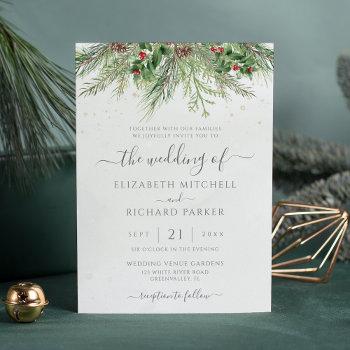 Small Rustic Winter Berries Pine Cone Greenery Wedding Front View