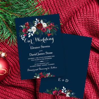Small Rustic Winter Navy Blue Burgundy Floral Wedding Front View