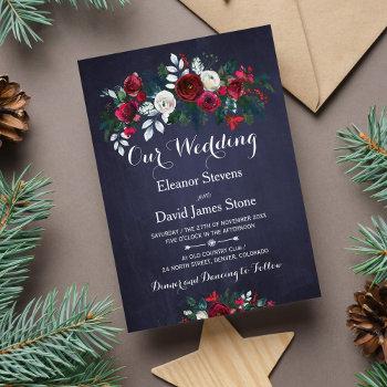 Small Rustic Winter Red Burgundy Navy Floral Wedding Front View
