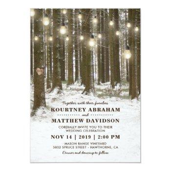 Small Rustic Winter Woodland Tree String Lights Wedding Front View