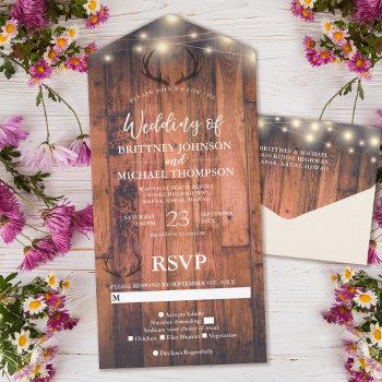 rustic wood antler string lights wedding all in one invitation