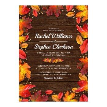 Small Rustic Wood Autumn Fall Leaves Gold Wedding Front View