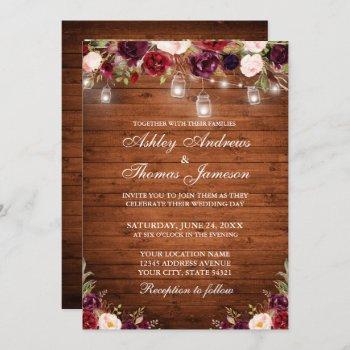 Small Rustic Wood Burgundy Floral Lights Photo Wedding Front View