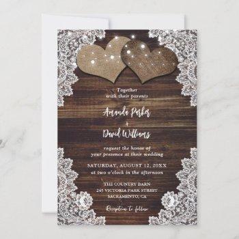 rustic wood burlap and lace wedding invitations