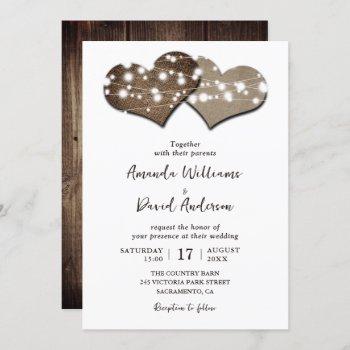 rustic wood burlap hearts wedding invitation