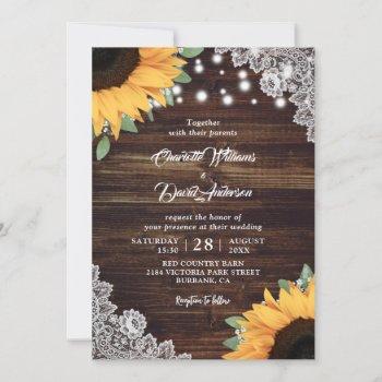 rustic wood burlap lace sunflower wedding invitation