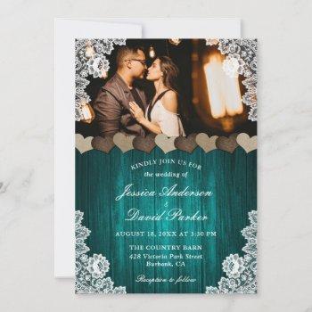 Small Rustic Wood Burlap Lace Teal Wedding Photo Front View