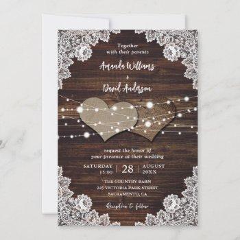 rustic wood burlap lace wedding invitation