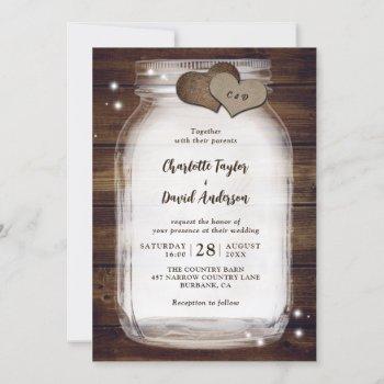 rustic wood burlap mason jar wedding invitation