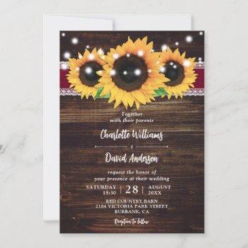 Small Rustic Wood Burlap Sunflower Burgundy Wedding Front View