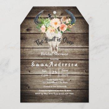 rustic wood floral antler hunting bridal shower invitation
