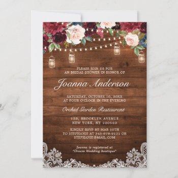rustic wood floral mason jar bridal shower invitation