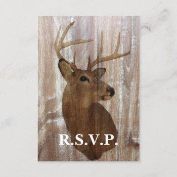 Small Rustic Wood Grain Deer Hunt Is Over Wedding Rsvp Front View