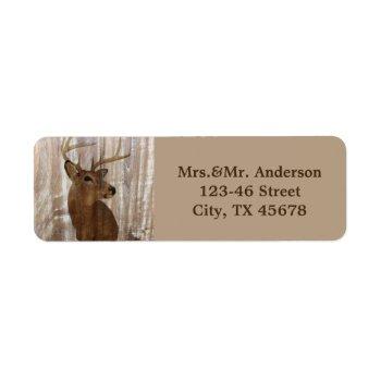 rustic wood grain deer the hunt is over wedding label