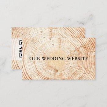 Small Rustic Wood Grain Qr Code Wedding Website Enclosure Card Front View
