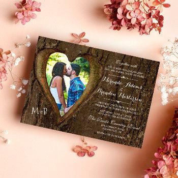 rustic wood heart country photo wedding invitation