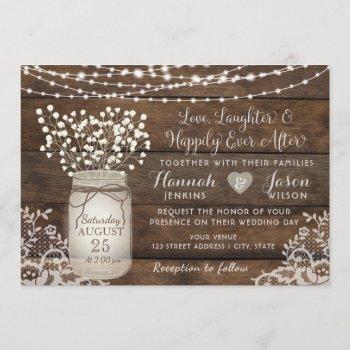 rustic wood lace wedding invitation, mason jar invitation