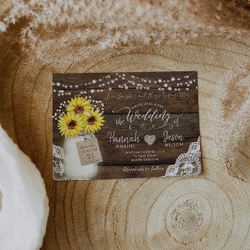 rustic wood lace wedding invitation, sunflower jar invitation
