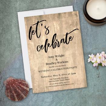 rustic wood let's celebrate wedding reception-only invitation