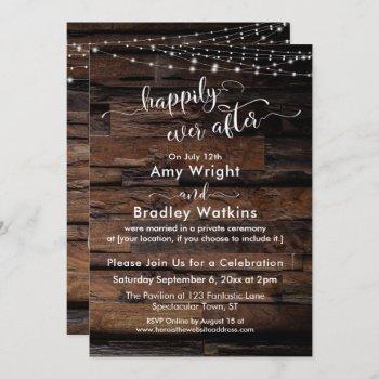 rustic wood light strings happily ever after invitation