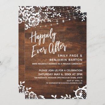 Small Rustic Wood Lights & Lace Happily Ever After Event Front View