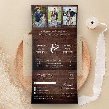 Small Rustic Wood Minimal 3 In 1 Photo Collage Wedding Tri-fold Front View