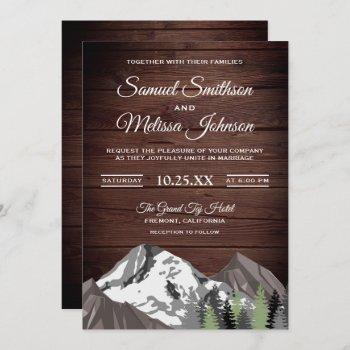 rustic wood mountain forest wedding invitation