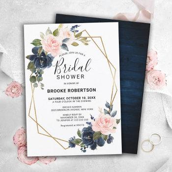 rustic wood navy blush geometric bridal shower invitation