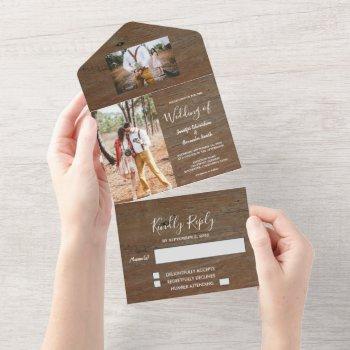 rustic wood photo country wedding all in one invitation