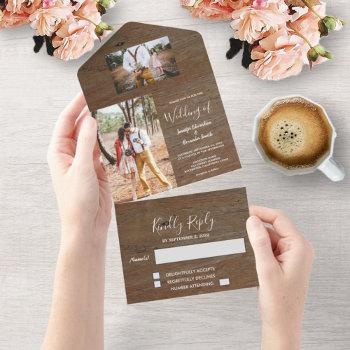rustic wood photo country wedding all in one invitation