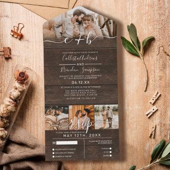 Small Rustic Wood Photo Monogram Wedding Rsvp All In One Front View