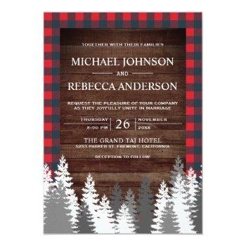 Small Rustic Wood Red Buffalo Plaid White Pine Wedding Front View