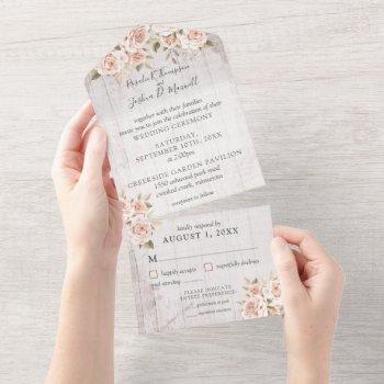 rustic wood & romantic roses shabby chic wedding all in one invitation