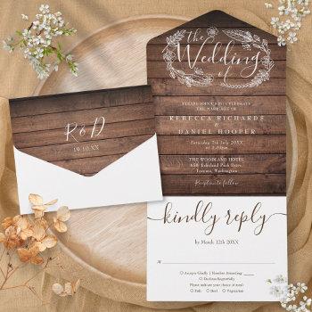 Small Rustic Wood Script Monogram Floral Wedding All In One Front View