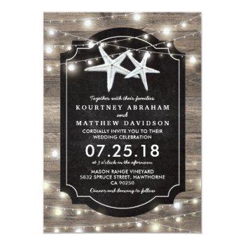 Small Rustic Wood Starfish Wedding | String Of Lights Front View