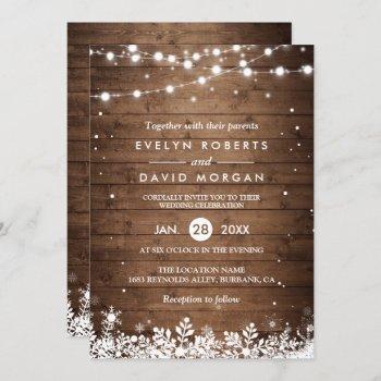 Small Rustic Wood String Lights Snowflake Winter Wedding Front View