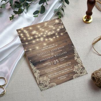 rustic wood & string lights | vintage lace wedding invitation