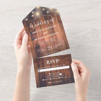 rustic wood string lights wedding all in one invitation
