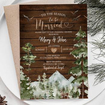 rustic wood tis the season to be married wedding invitation