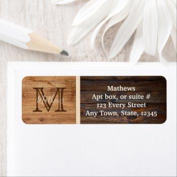Small Rustic Wood Tone Stripe Monogram Label Front View