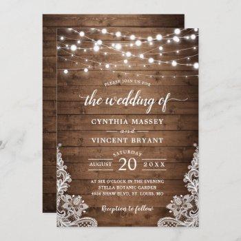 rustic wood twinkle string lights lace wedding invitation