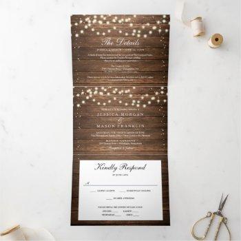 Small Rustic Wood Wedding Tri-fold  Rsvp Front View